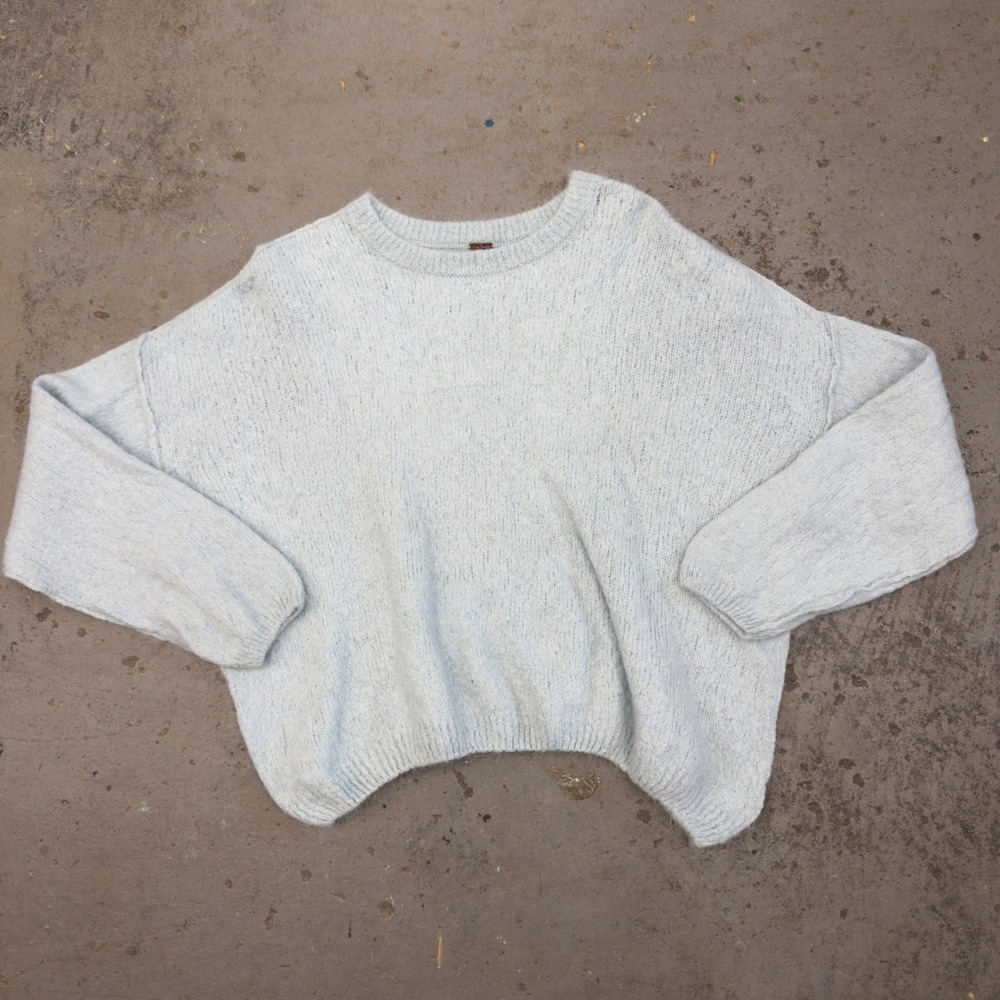 Free People Alpaca Blend Fuzzy Knit Sweater Light Blue OB961987 Small
